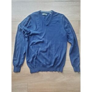 John Bartlett Consensus Mens Navy Blue 100% Cotton V-Neck Sweater M